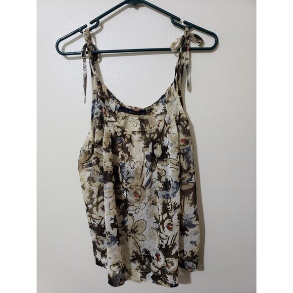 Patterson J. Kincaid brown, spaghetti strap, sheer, floral tank, top, size M - Picture 1 of 7